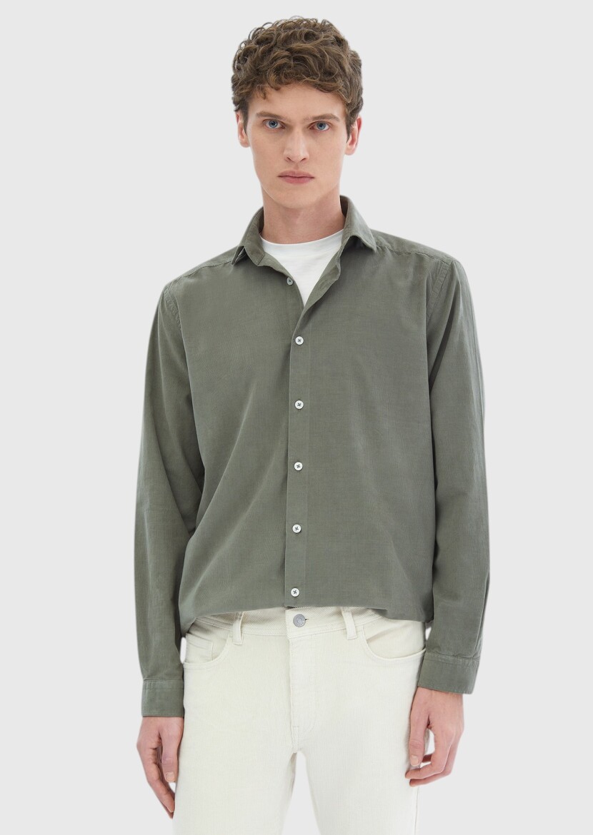 Light Green Plain Casual Fit Weaving Casual 100% Cotton Shirt 