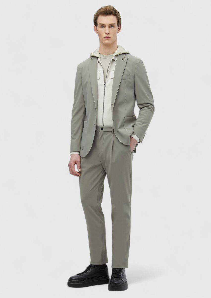 Light Green Plain Comfort Fit Suit - 2