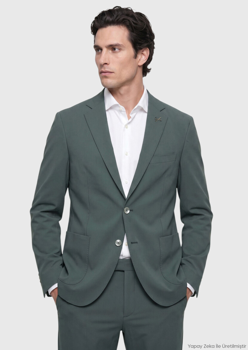 Light Green Plain Comfort Fit Suit 