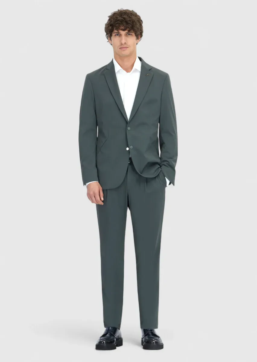 Light Green Plain Comfort Fit Suit - 2