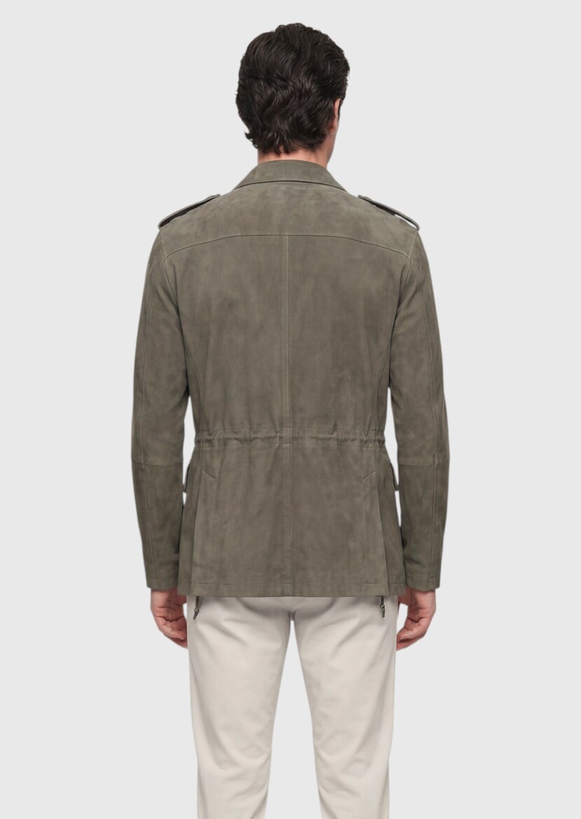 Light Green Plain Regular Fit Leather Jacket - 5