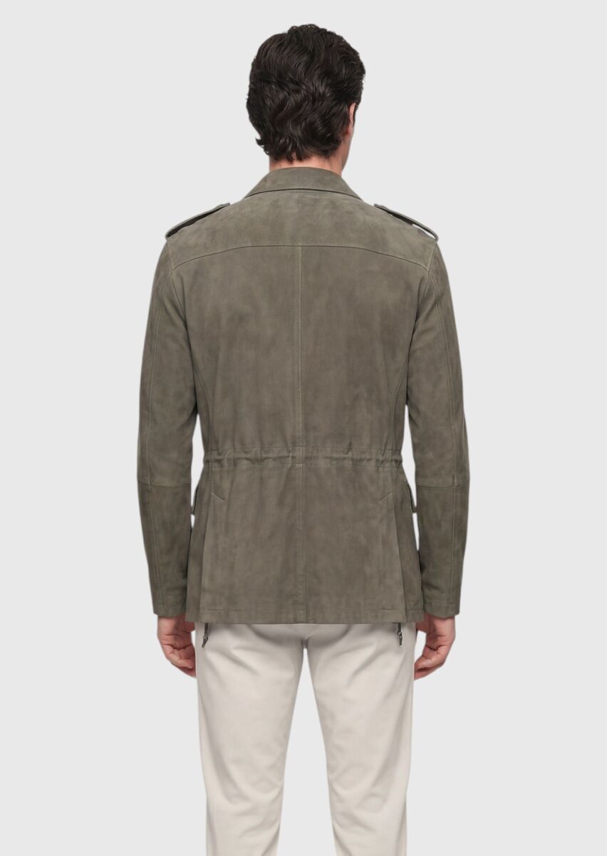 Light Green Plain Regular Fit Leather Jacket - 5