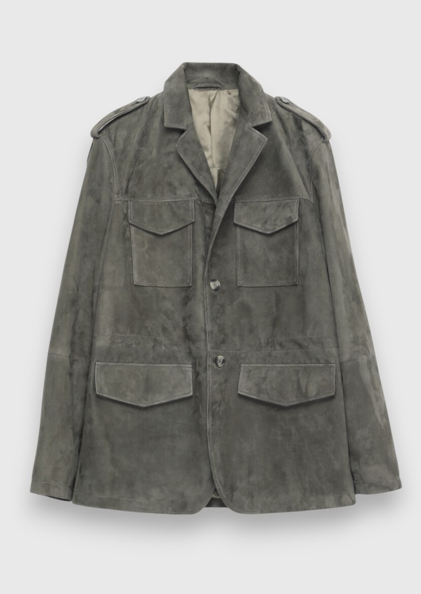 Light Green Plain Regular Fit Leather Jacket - 6