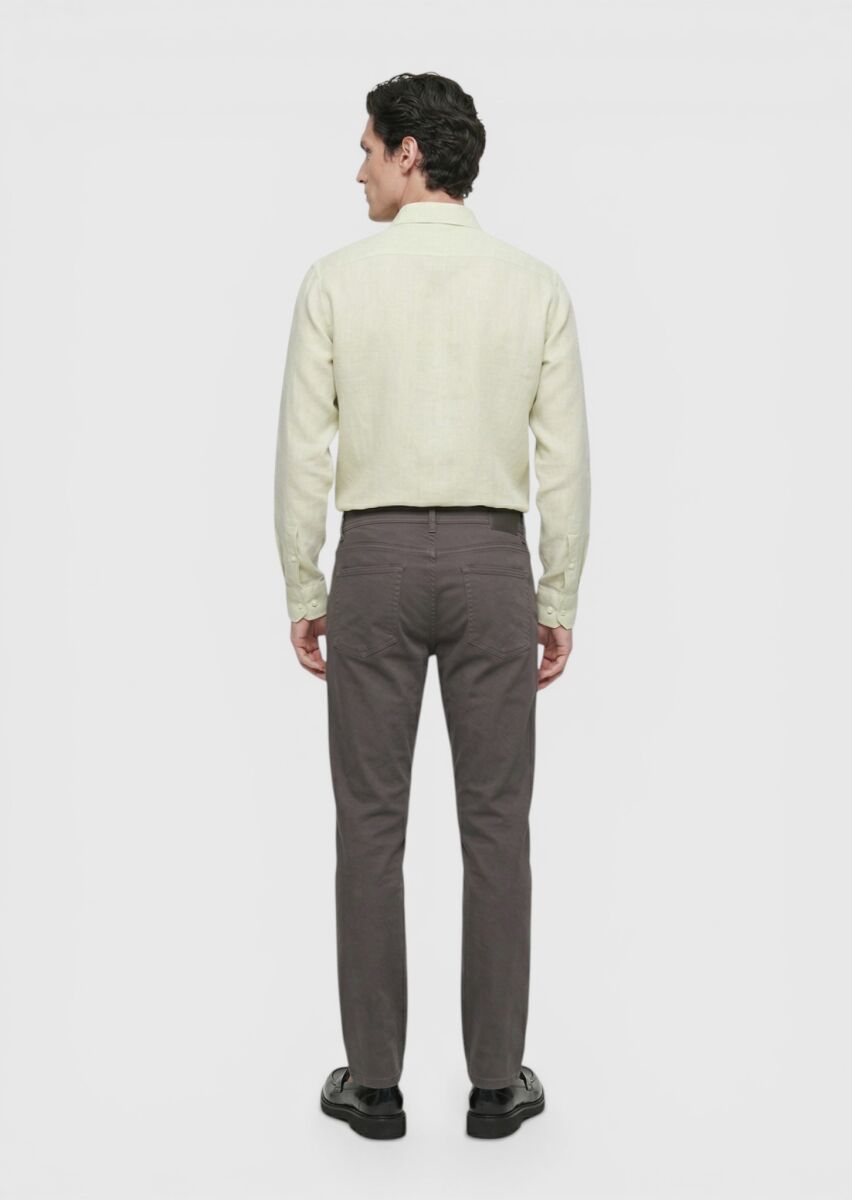 Light Green Plain Regular Fit Long Weaving Casual Cotton Blended Shirt - 5