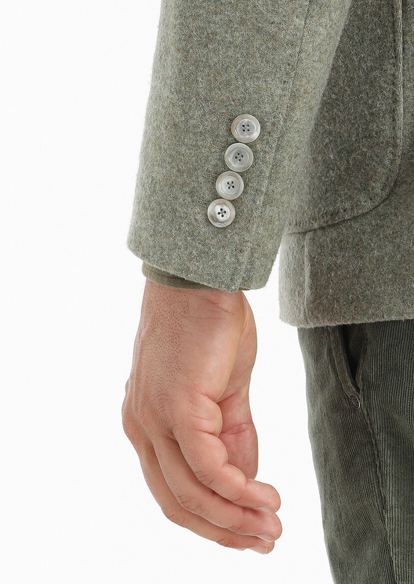 Light Green Plain Shirt Shoulder Slim Fit Wool Blended Jacket - 4