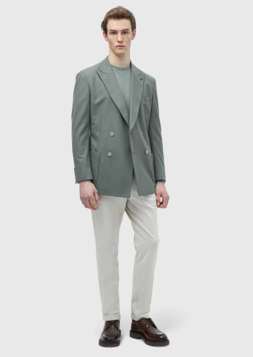 Light Green Plain Shirt Shoulder Slim Fit Wool Blended Jacket - RAMSEY