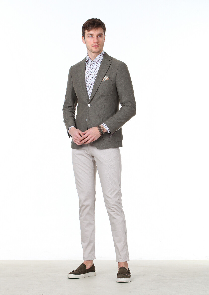 Light Green Plain Zeroweight Slim Fit Cotton Blended Jacket - 2