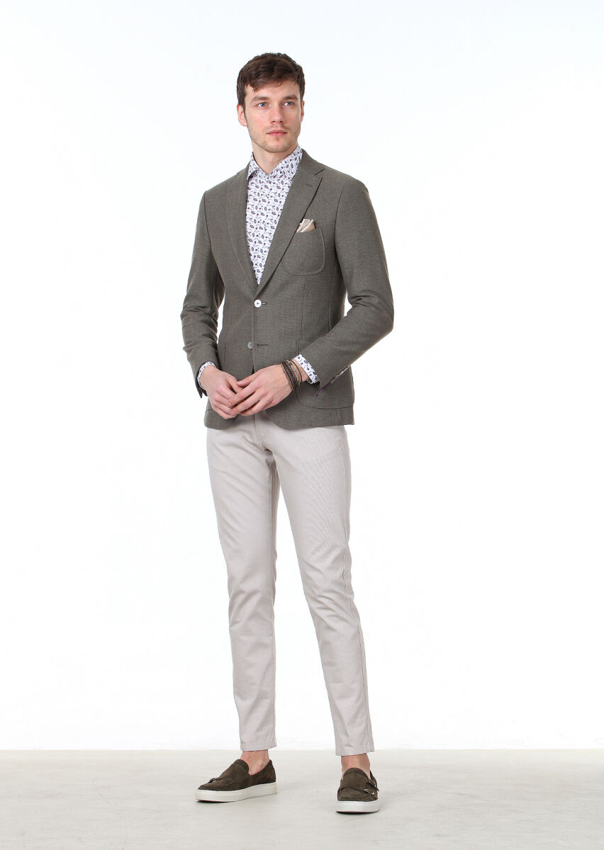 Light Green Plain Zeroweight Slim Fit Cotton Blended Jacket - 2