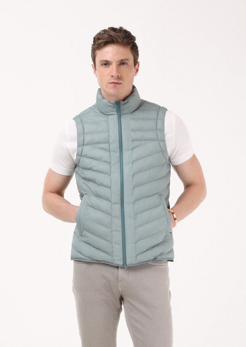 Light Green Puffer Weaving Puffer Vest 