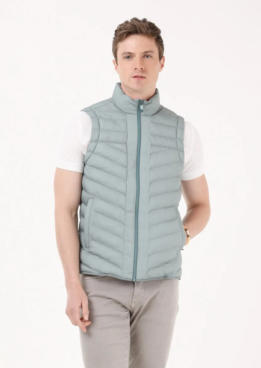 Light Green Puffer Weaving Puffer Vest - 4