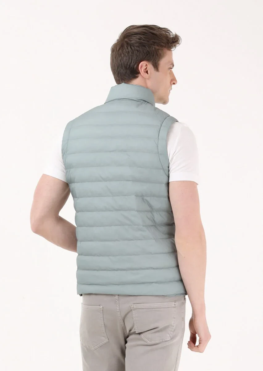 Light Green Puffer Weaving Puffer Vest - 5