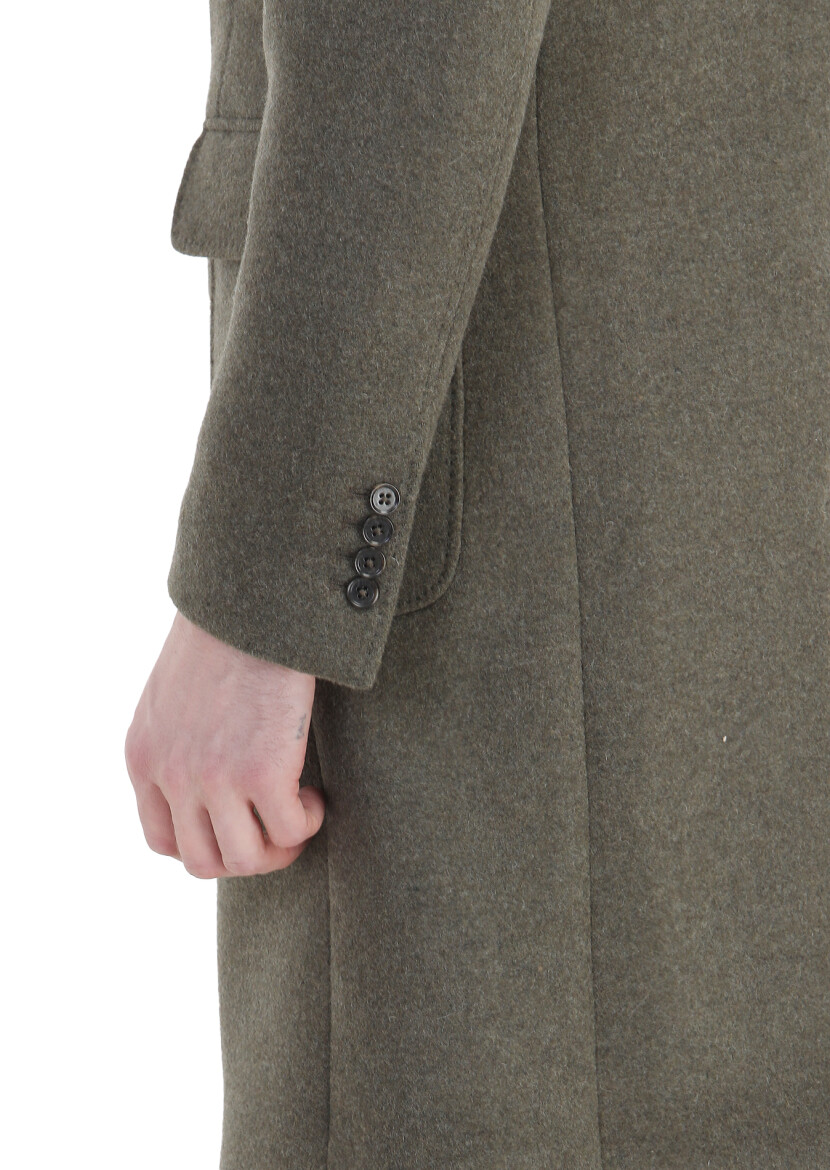 Light Green Regular Fit Double Breasted Collar Casual Weaving Overcoat - 6