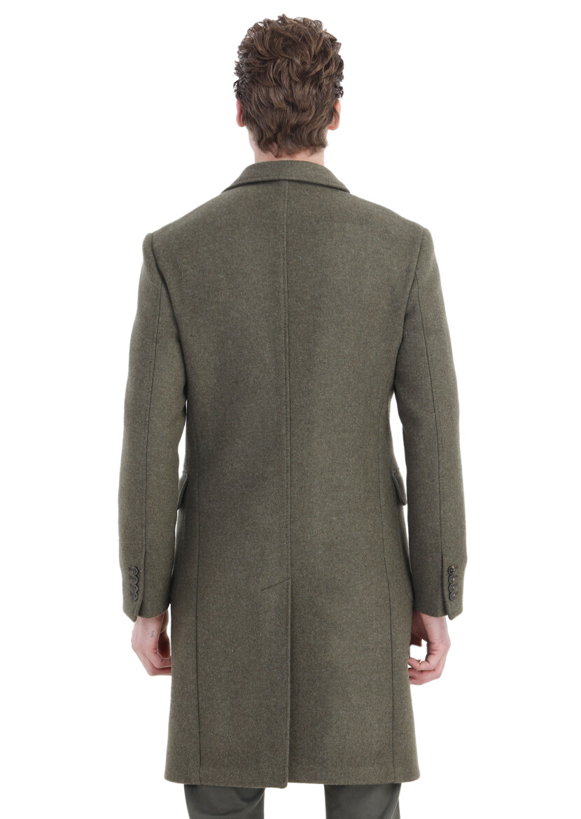 Light Green Regular Fit Double Breasted Collar Casual Weaving Overcoat - 7