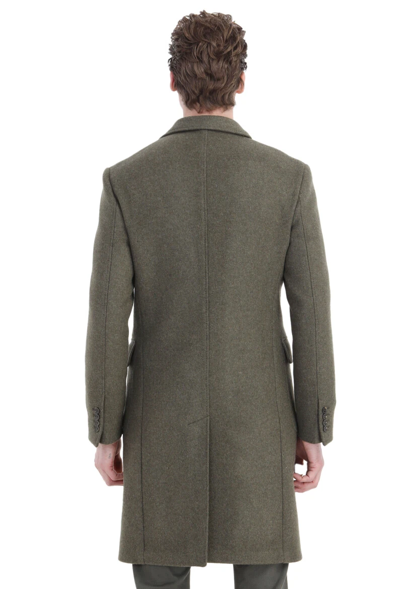 Light Green Regular Fit Double Breasted Collar Casual Weaving Overcoat - 7