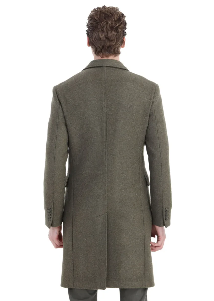 Light Green Regular Fit Double Breasted Collar Casual Weaving Overcoat - 7