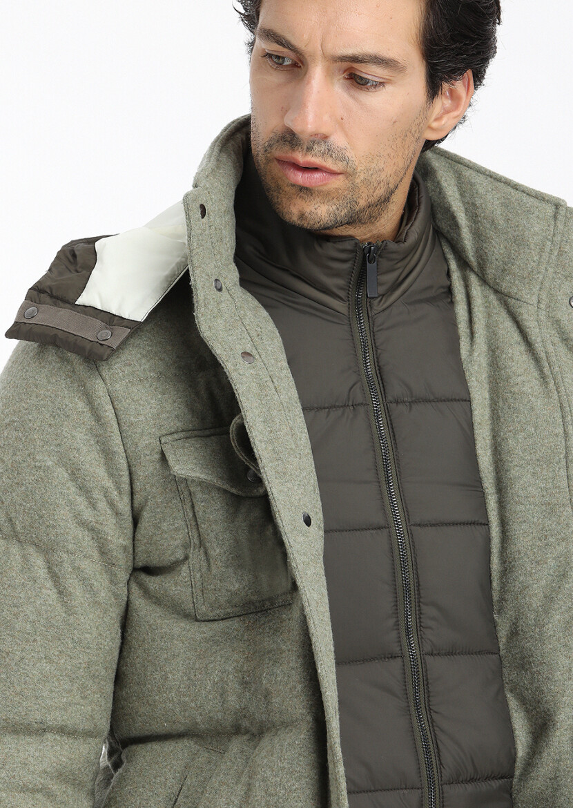 Light Green Regular Fit Hooded Casual Knitting Coat - 5