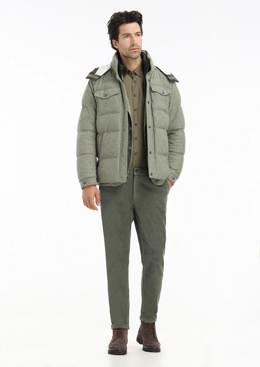 Light Green Regular Fit Hooded Casual Knitting Coat 