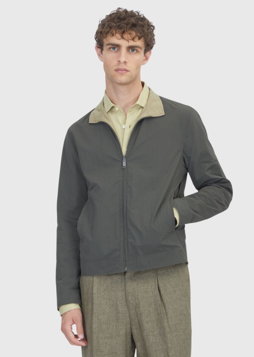 Light Green Regular Fit Turtleneck Casual Technical Double-Sided Coat - 1