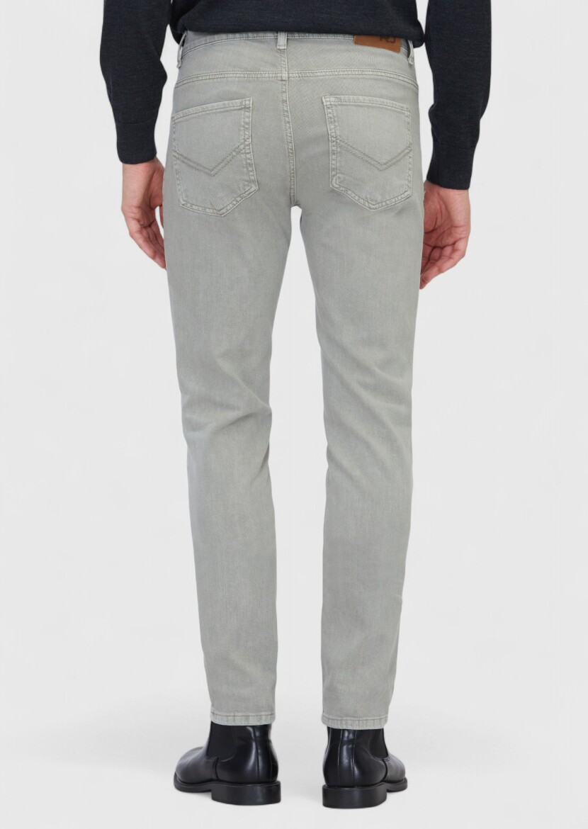 Light Green Slim Fit Denim Cotton Blended Trousers - 4