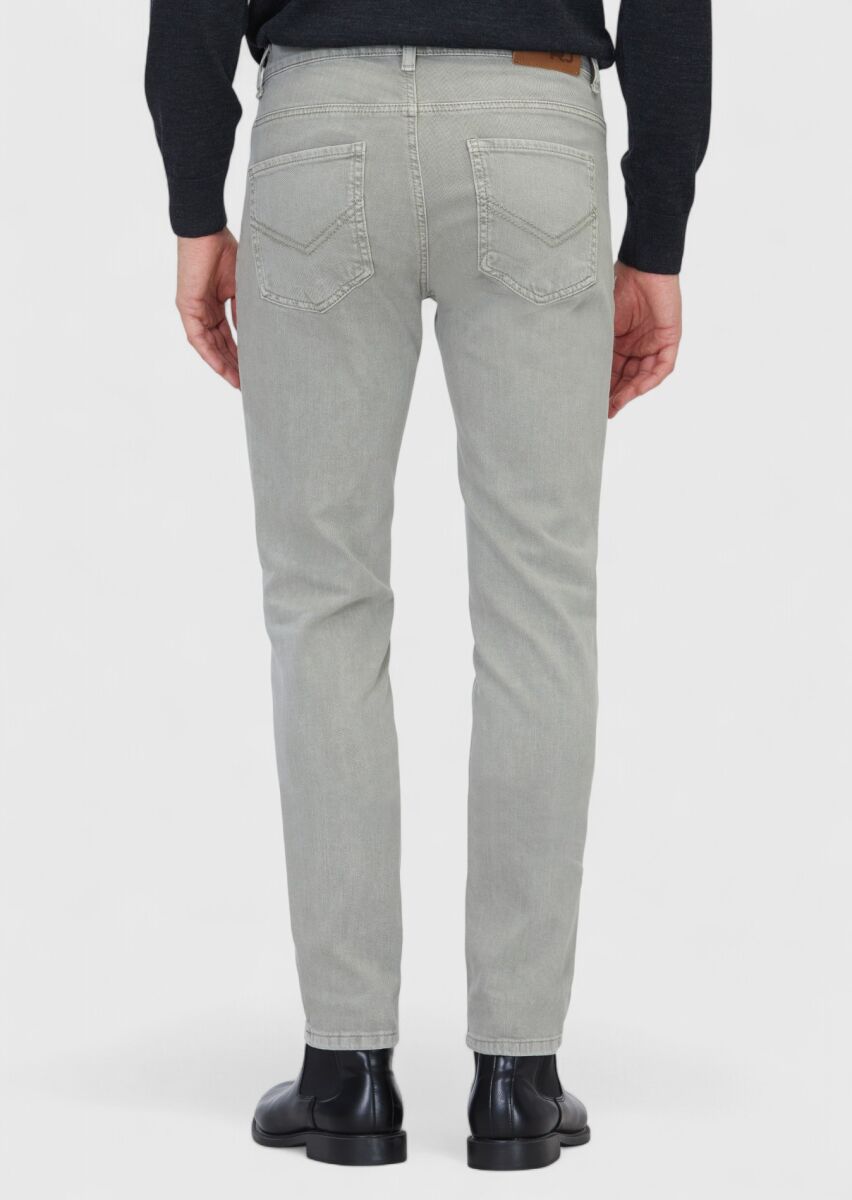 Light Green Slim Fit Denim Cotton Blended Trousers - 4