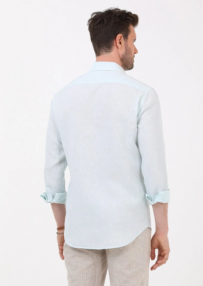 Light Green Striped Regular Fit Weaving Casual Cotton Blended Shirt - 5