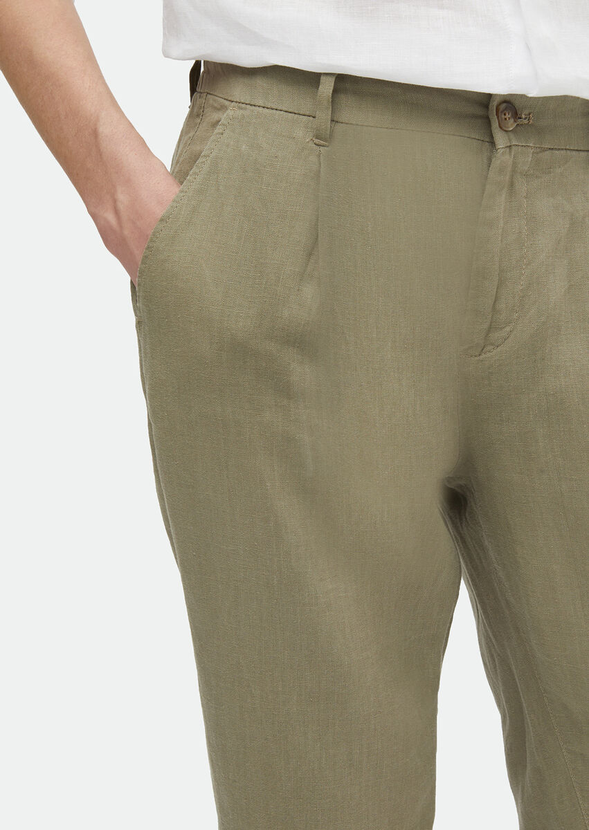 Light Green Weaving Jogging Fit Casual 100% Linen Trousers - 3