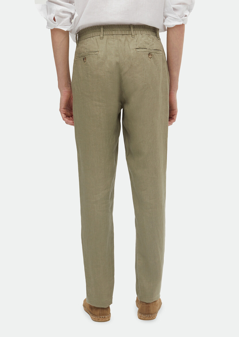 Light Green Weaving Jogging Fit Casual 100% Linen Trousers - 5