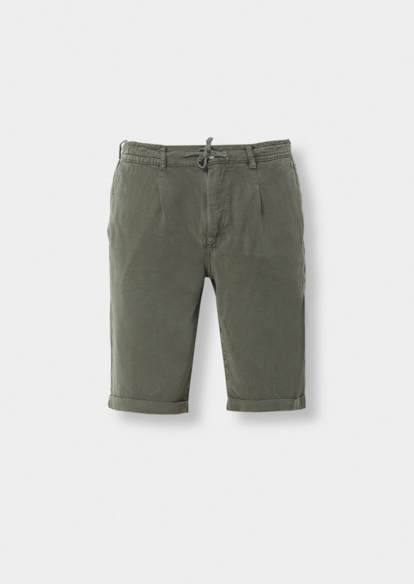 Light Green Weaving Jogging Fit Casual Bermuda - 5