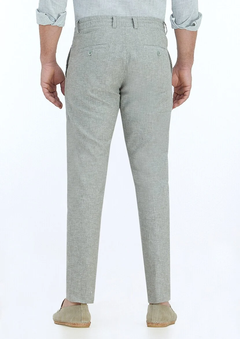 Light Green Weaving Jogging Fit Casual Cotton Blended Trousers - 4