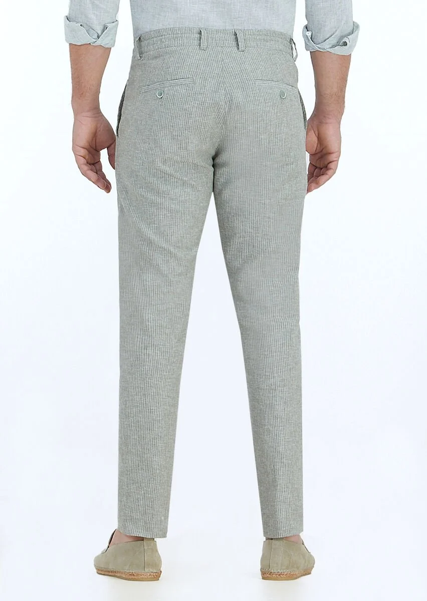 Light Green Weaving Jogging Fit Casual Cotton Blended Trousers - 4