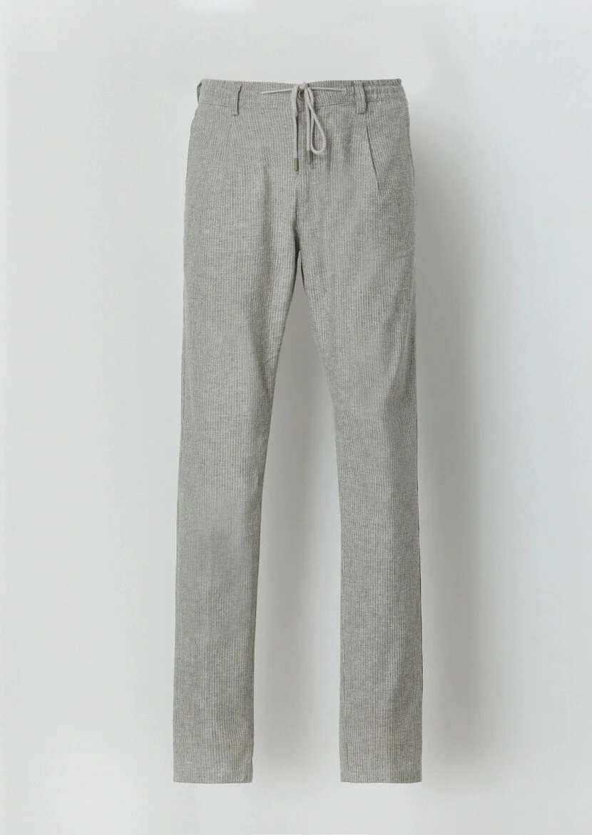 Light Green Weaving Jogging Fit Casual Cotton Blended Trousers - 5