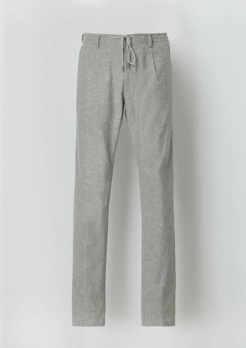 Light Green Weaving Jogging Fit Casual Cotton Blended Trousers - 5