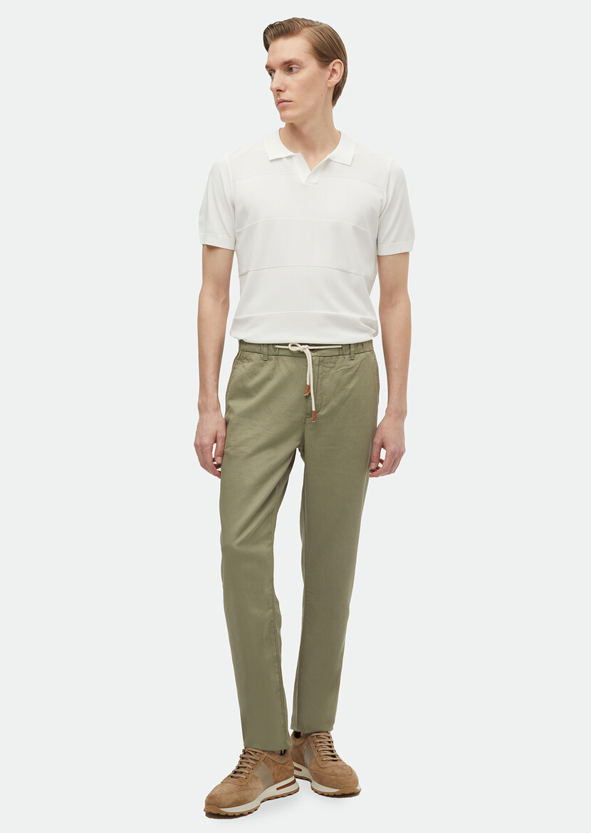 Light Green Weaving Jogging Fit Casual Cotton Blended Trousers 