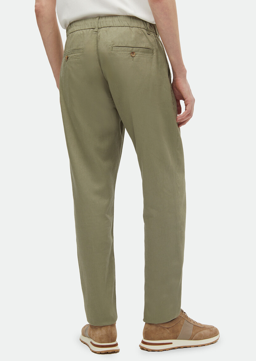 Light Green Weaving Jogging Fit Casual Cotton Blended Trousers - 5