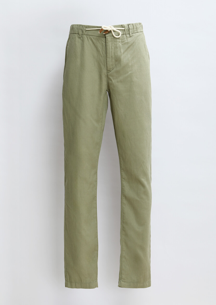 Light Green Weaving Jogging Fit Casual Cotton Blended Trousers - 6