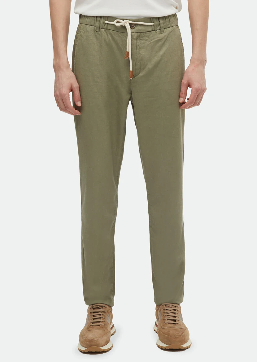 Light Green Weaving Jogging Fit Casual Cotton Blended Trousers 
