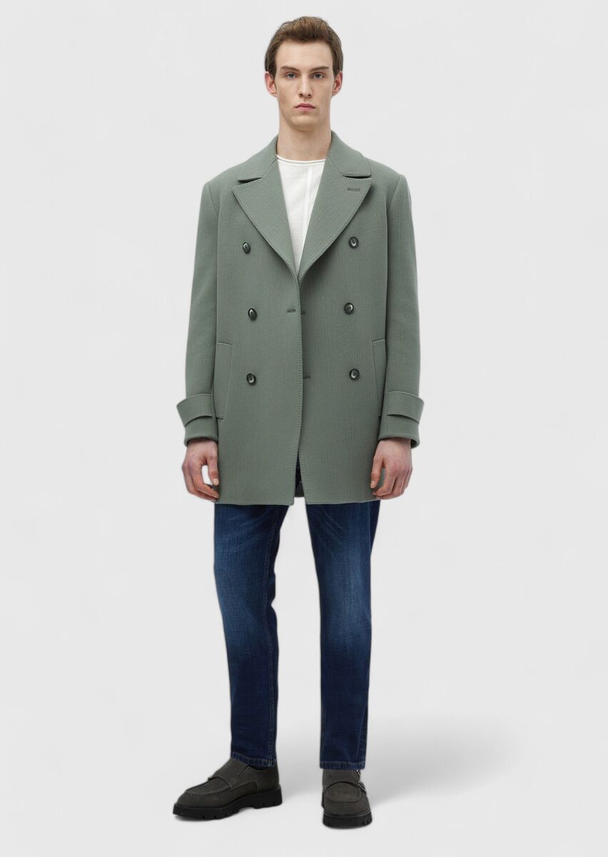 Light Green Weaving Overcoat - 2