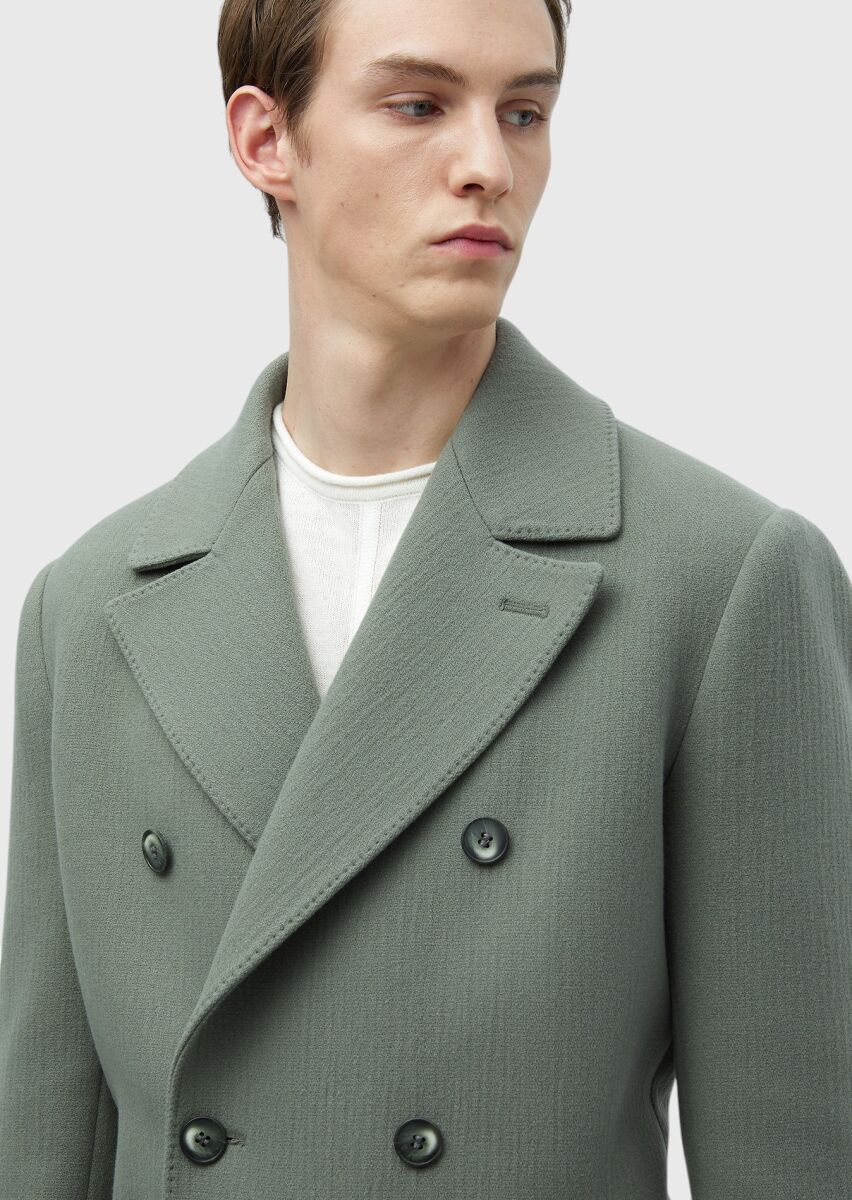 Light Green Weaving Overcoat - 4