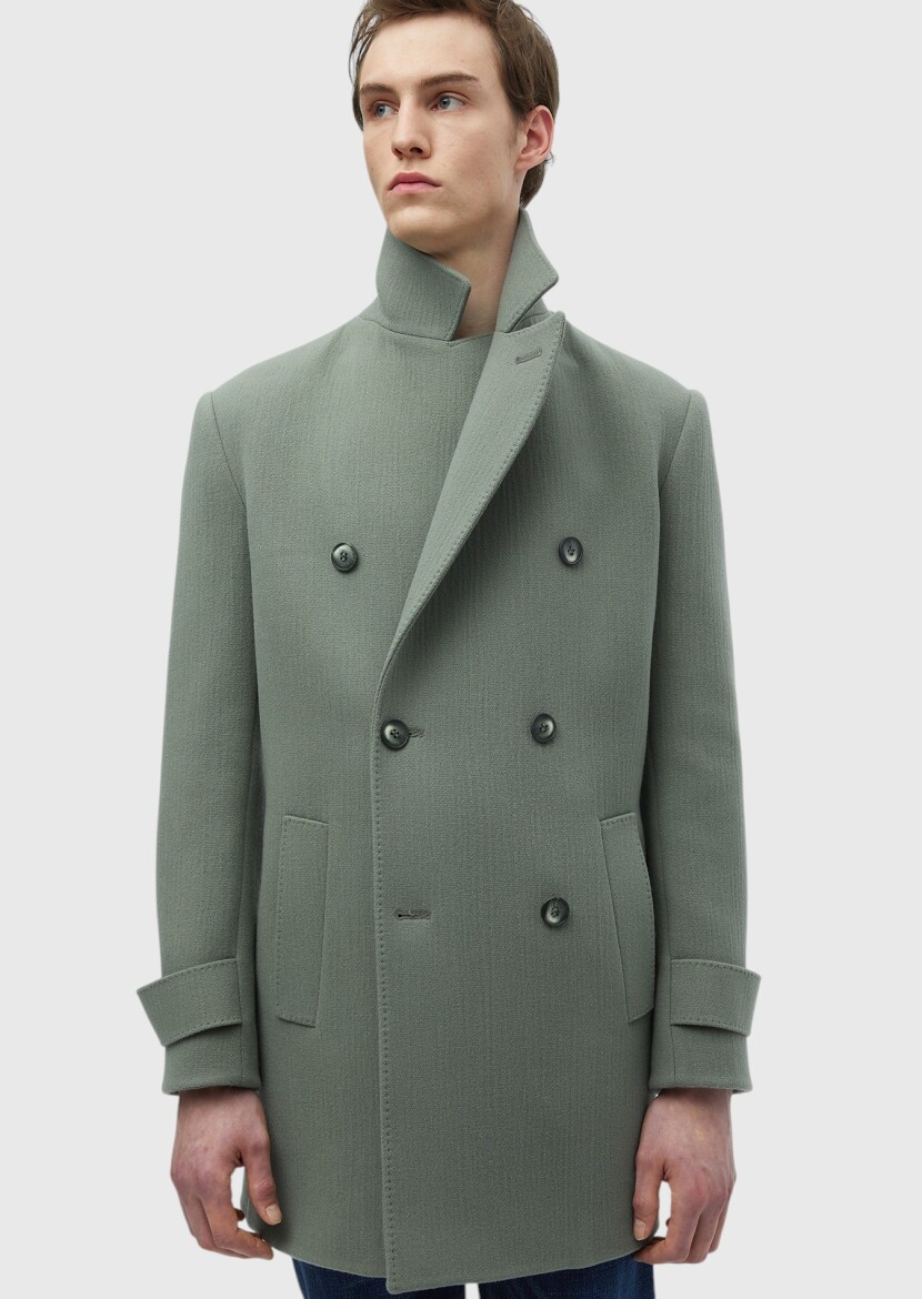 Light Green Weaving Overcoat - 5