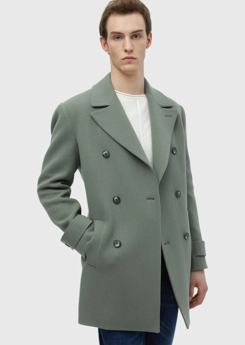 Light Green Weaving Overcoat - 1