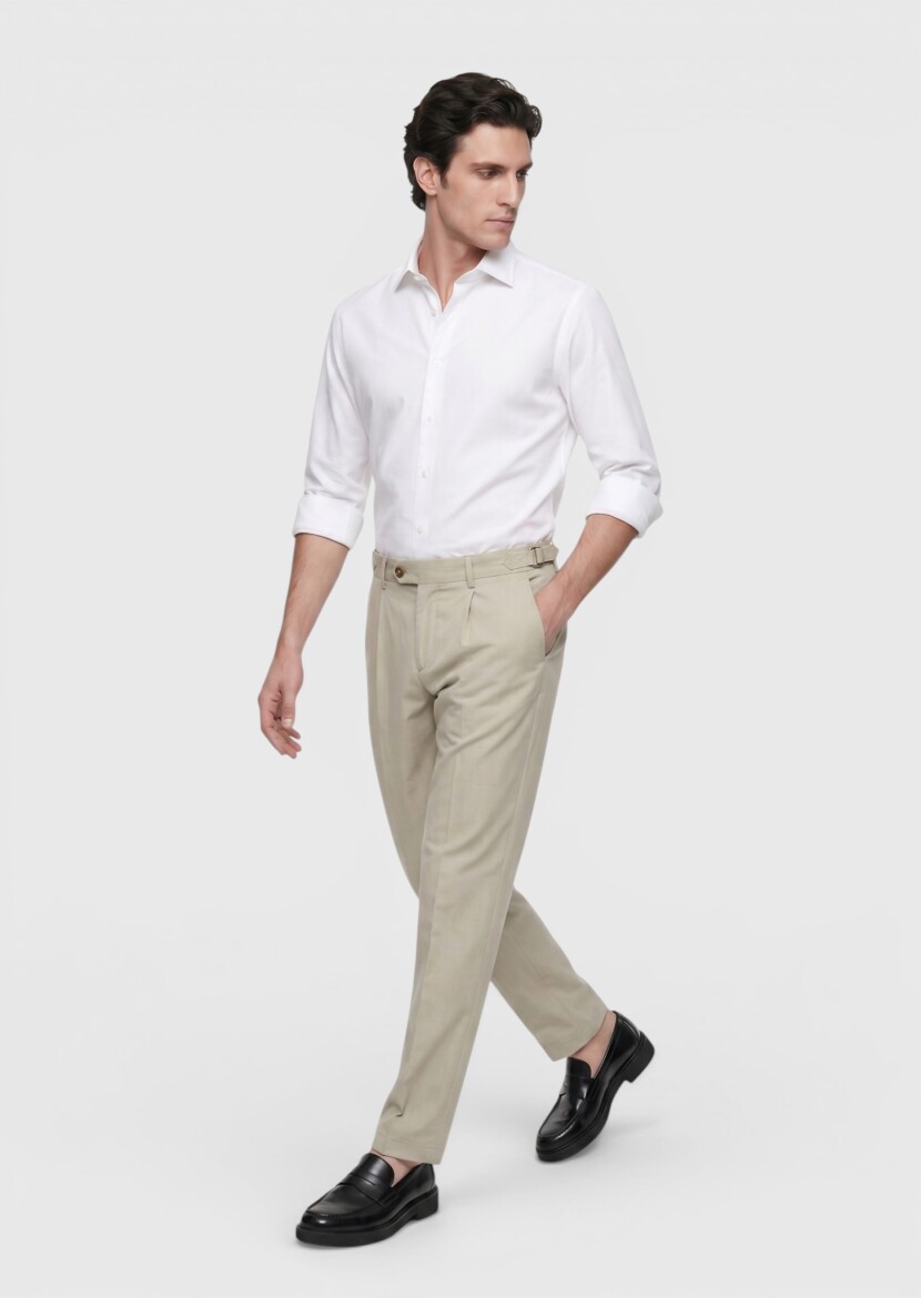 Light Green Weaving Regular Fit Casual 100% Cotton Trousers - 3