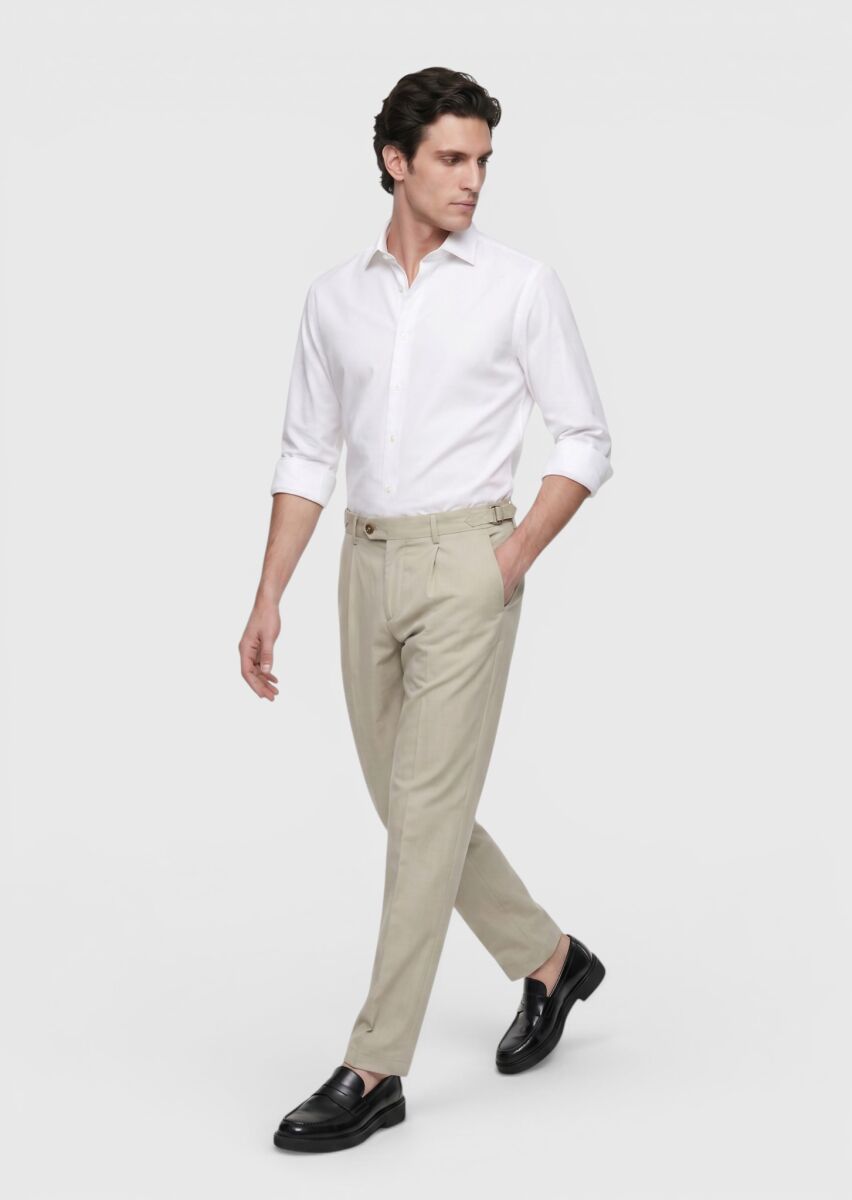 Light Green Weaving Regular Fit Casual 100% Cotton Trousers - 3