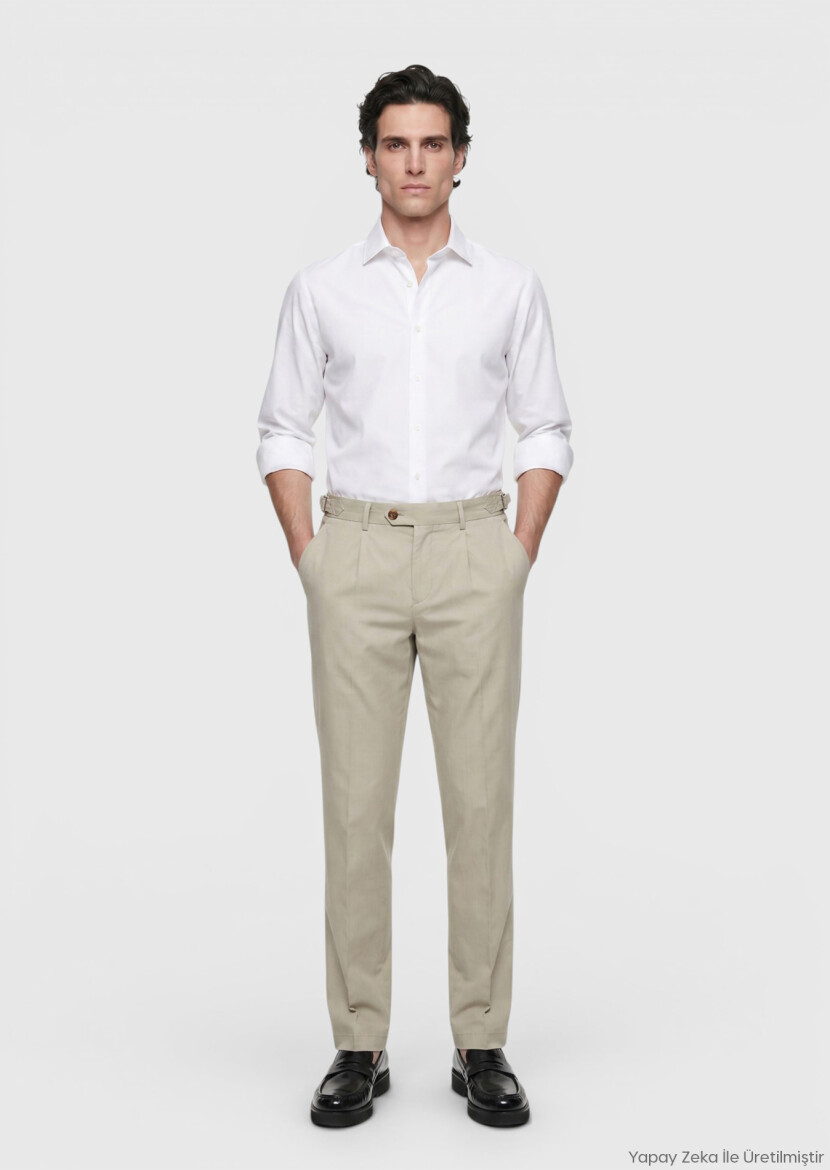 Light Green Weaving Regular Fit Casual 100% Cotton Trousers - RAMSEY