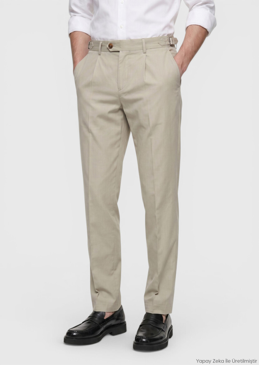 Light Green Weaving Regular Fit Casual 100% Cotton Trousers - RAMSEY