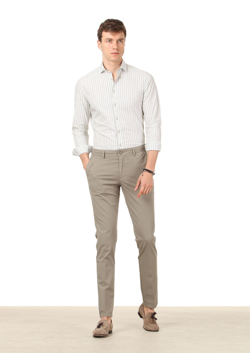 Light Green Weaving Regular Fit Casual Cotton Blended Trousers - 1
