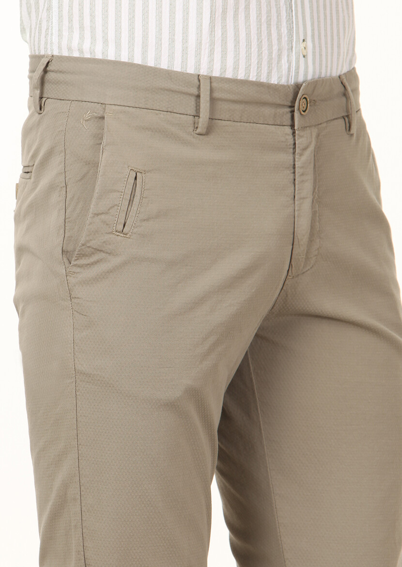 Light Green Weaving Regular Fit Casual Cotton Blended Trousers - 3