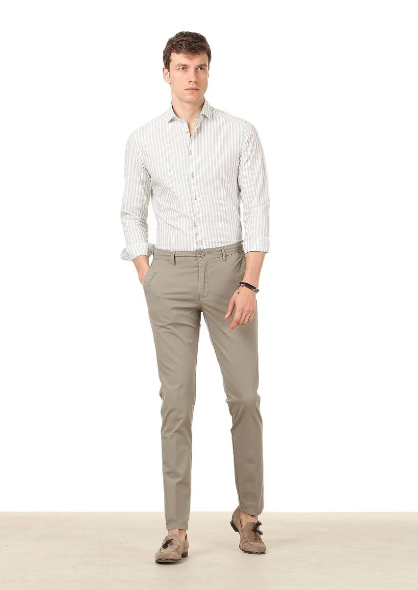 Light Green Weaving Regular Fit Casual Cotton Blended Trousers - 1