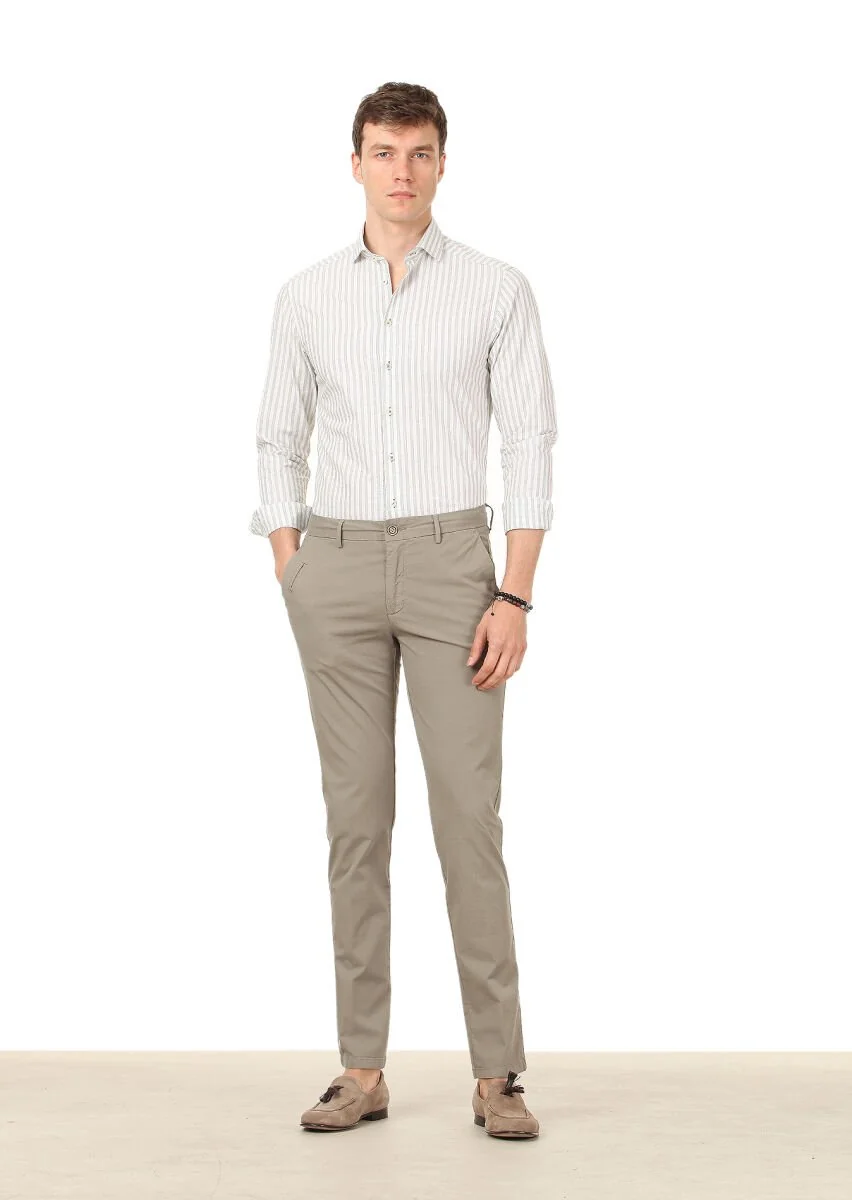 Light Green Weaving Regular Fit Casual Cotton Blended Trousers - 2