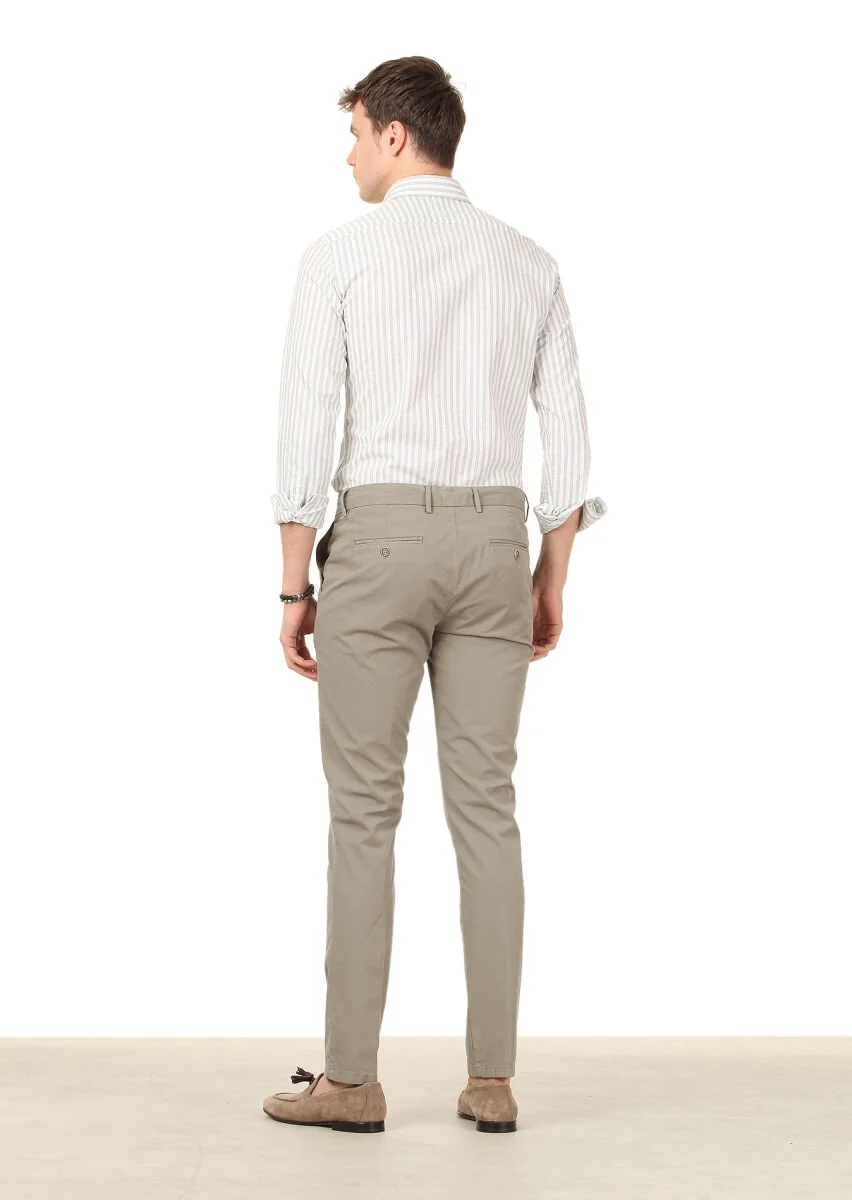 Light Green Weaving Regular Fit Casual Cotton Blended Trousers - 4