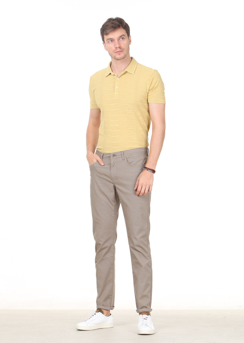 Light Green Weaving Slim Fit Casual Cotton Blended Trousers - 1